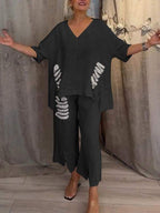Shiara Ensemble Femme Deux Pièces – Ensemble Oversize avec Taille Élastique et Pantalons Amples