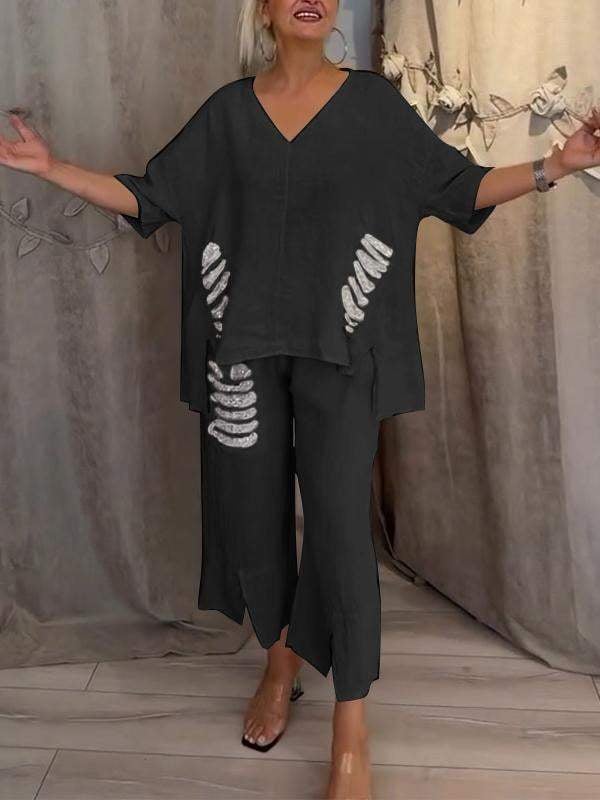 Shiara Ensemble Femme Deux Pièces – Ensemble Oversize avec Taille Élastique et Pantalons Amples
