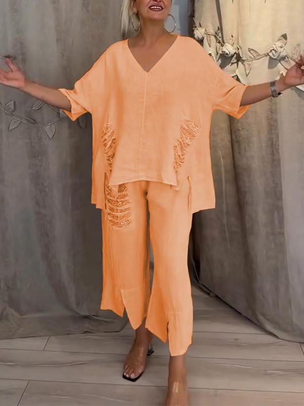 Shiara Ensemble Femme Deux Pièces – Ensemble Oversize avec Taille Élastique et Pantalons Amples