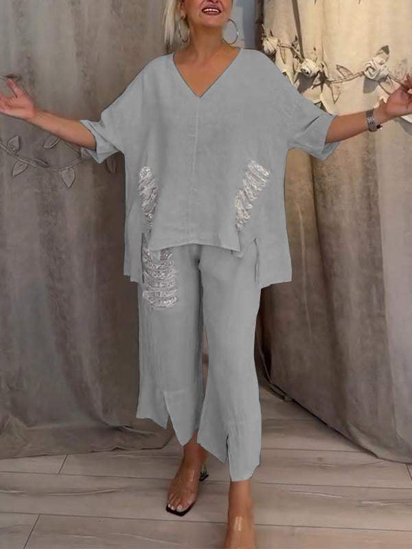 Shiara Ensemble Femme Deux Pièces – Ensemble Oversize avec Taille Élastique et Pantalons Amples