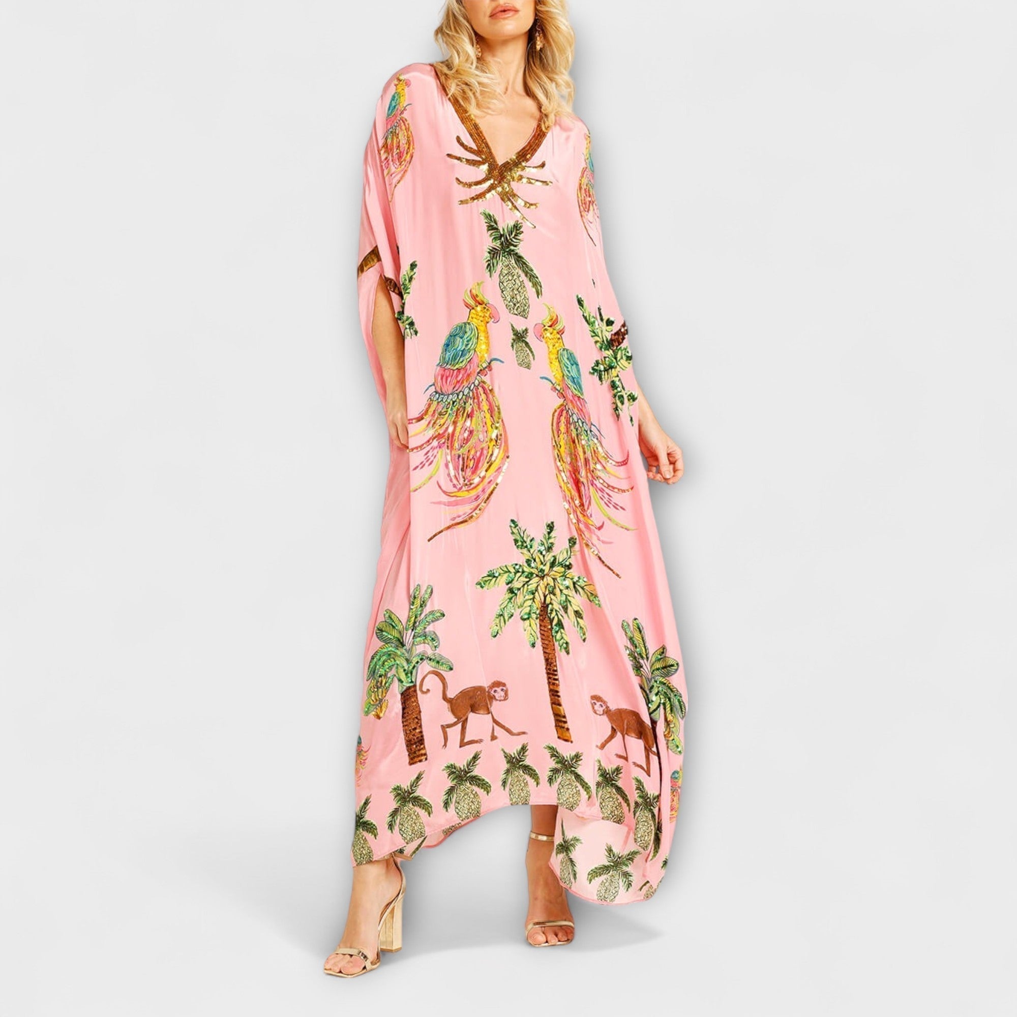 Luna Abito Donna Monospalla – Vestito Tropicale Palma, Lungo Fluido Casual Chic