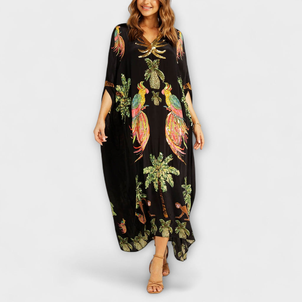 Luna Abito Donna Monospalla – Vestito Tropicale Palma, Lungo Fluido Casual Chic