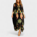 Luna Abito Donna Monospalla – Vestito Tropicale Palma, Lungo Fluido Casual Chic