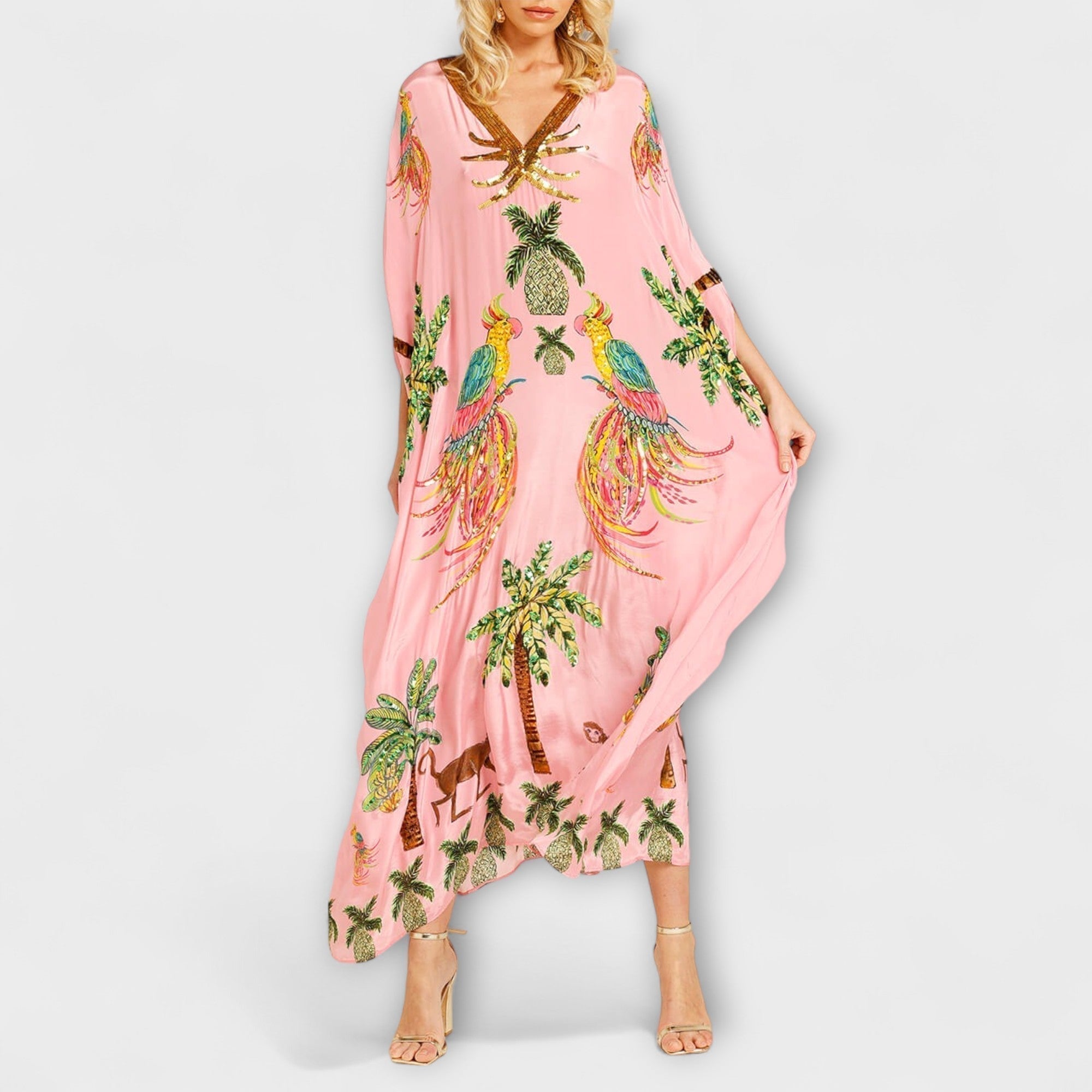 Luna Abito Donna Monospalla – Vestito Tropicale Palma, Lungo Fluido Casual Chic