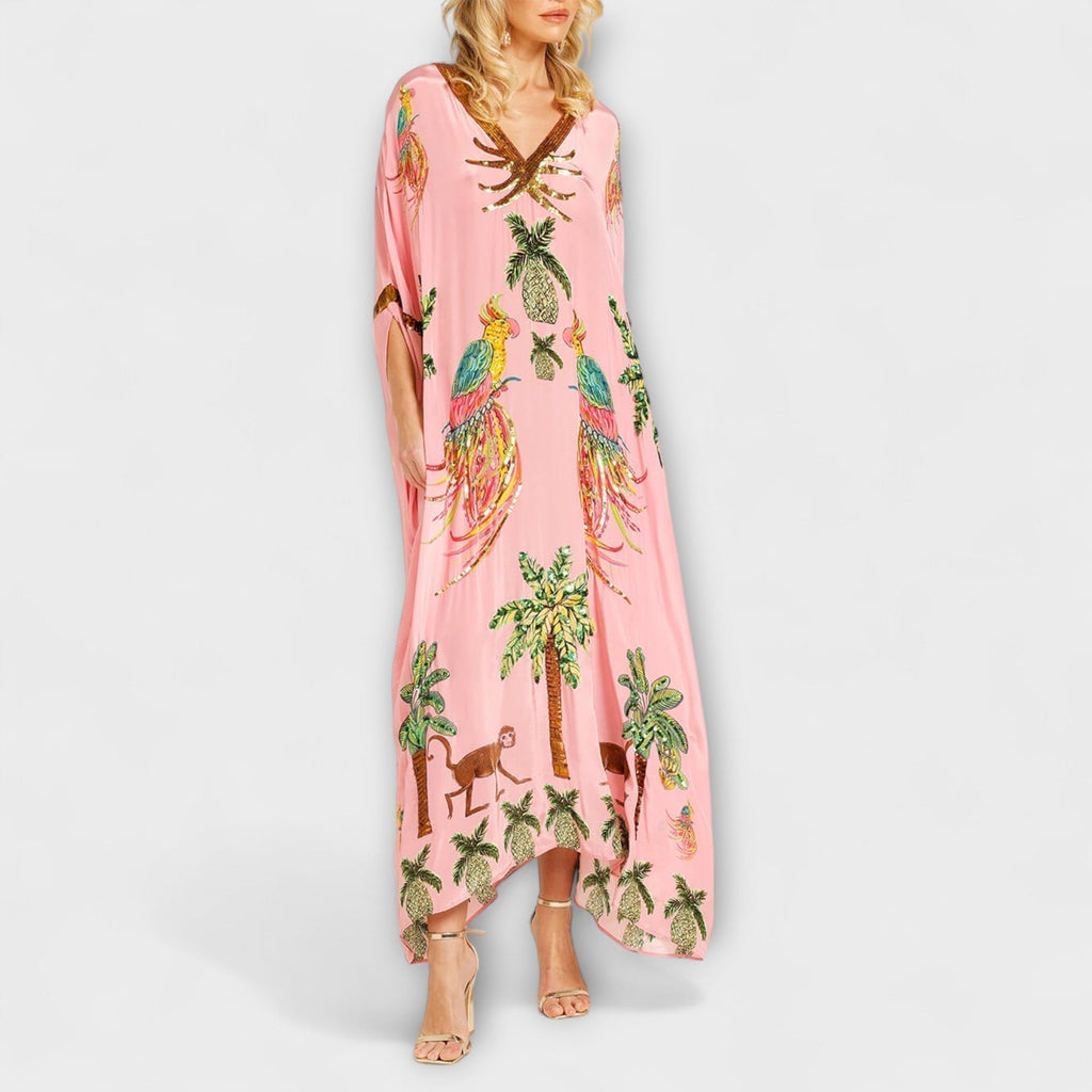 Luna Abito Donna Monospalla – Vestito Tropicale Palma, Lungo Fluido Casual Chic