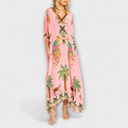 Luna Abito Donna Monospalla – Vestito Tropicale Palma, Lungo Fluido Casual Chic