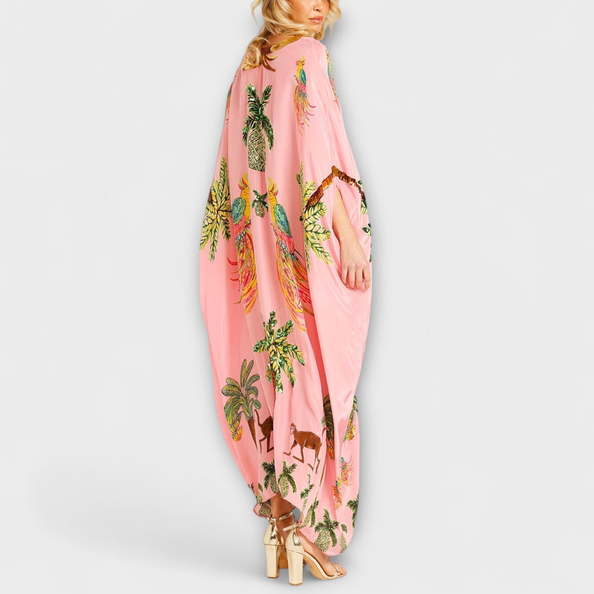 Luna Abito Donna Monospalla – Vestito Tropicale Palma, Lungo Fluido Casual Chic