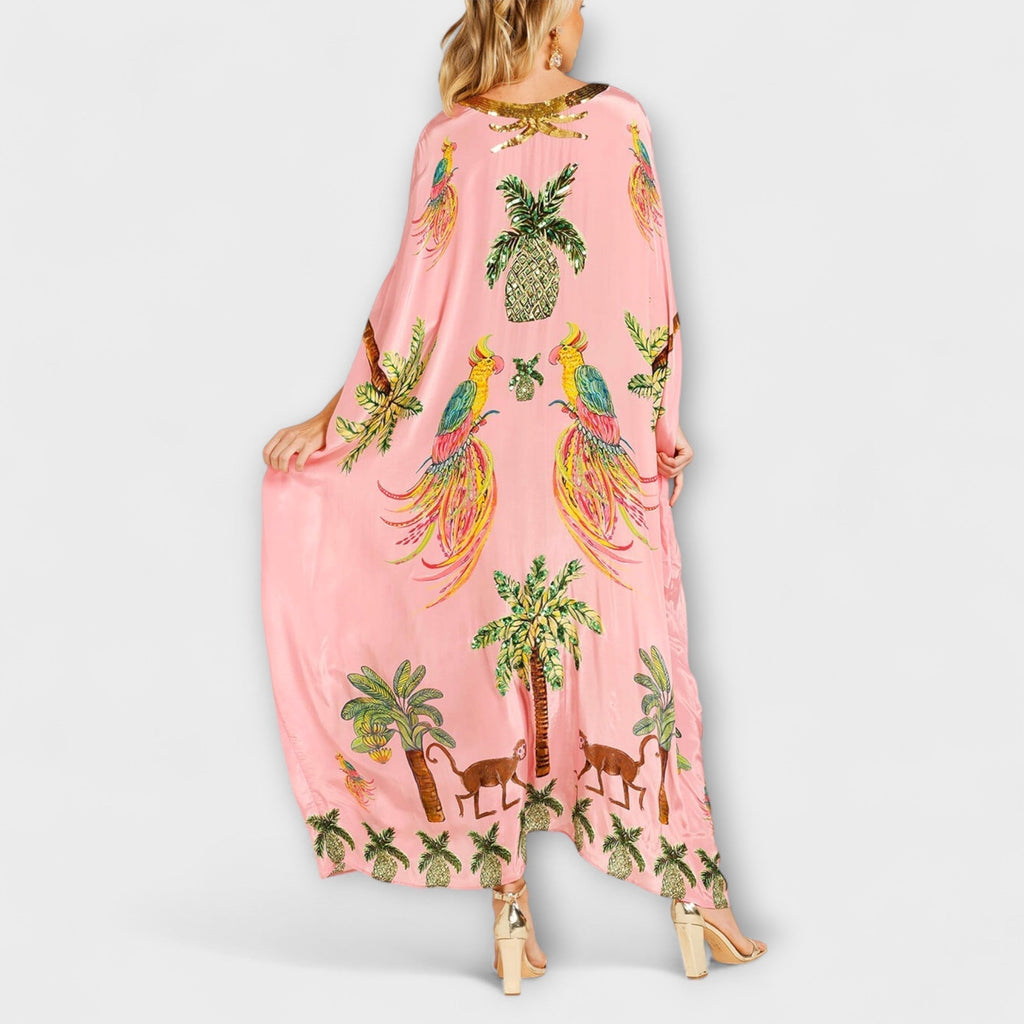 Luna Abito Donna Monospalla – Vestito Tropicale Palma, Lungo Fluido Casual Chic