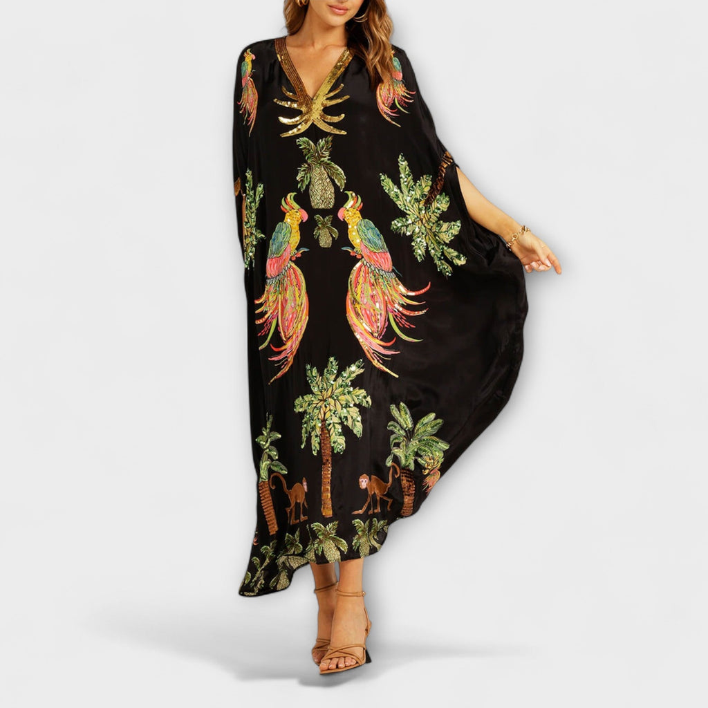 Luna Abito Donna Monospalla – Vestito Tropicale Palma, Lungo Fluido Casual Chic