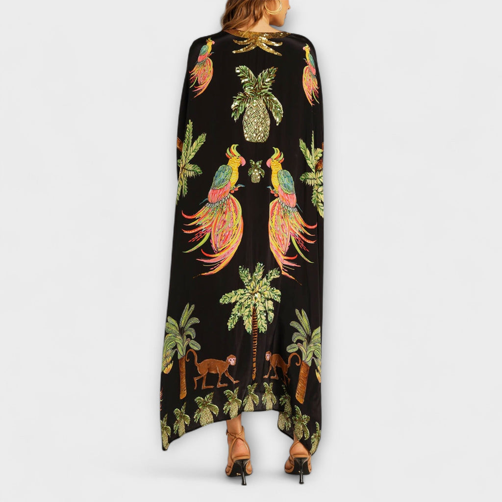 Luna Abito Donna Monospalla – Vestito Tropicale Palma, Lungo Fluido Casual Chic
