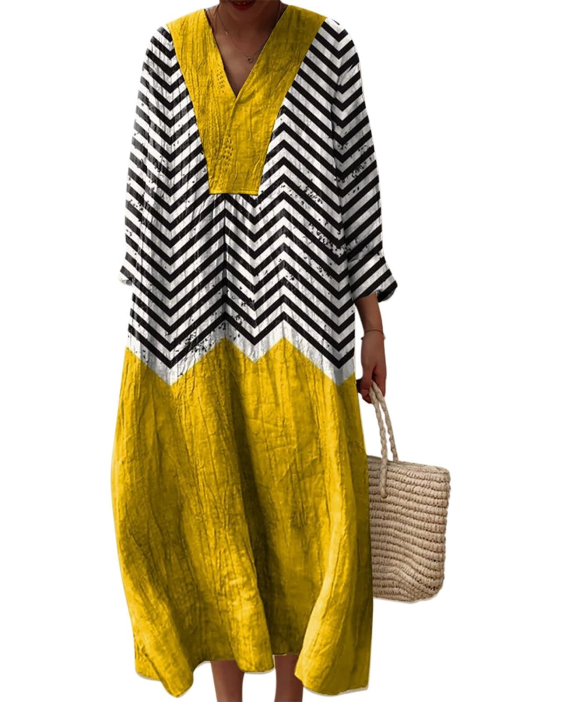 Natalie Abito Donna – Vestido Midi Boho con Escote en V, Mangas Largas y Tejido Ligero
