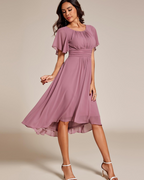 Claire Abito Elegante Donna – Midi ruha chiffonból, A-vonalú, rövid ujjú és kerek nyakkivágással