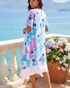 Isabelle Women's Dress – Abstract Double-Layer Shift Dress with Crew Neck & Short Sleeves
