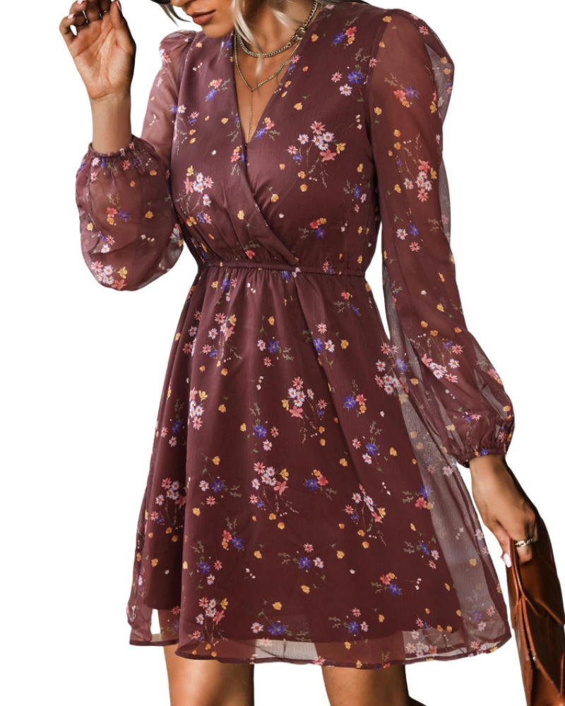 Serena Vestito Donna Mini – Chiffon, Scollo a V, Maniche Velate & Vita Elasticizzata