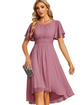 Claire Abito Elegante Donna – Midi ruha chiffonból, A-vonalú, rövid ujjú és kerek nyakkivágással