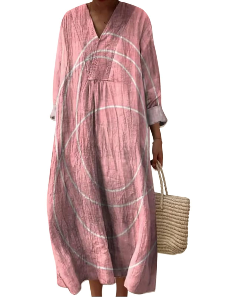 Natalie Abito Donna – Vestido Midi Boho con Escote en V, Mangas Largas y Tejido Ligero