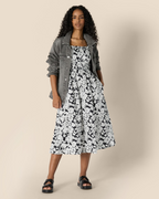 Grace Women's Dress – Midi Cotton Sateen Dress with Smocked Bodice & Adjustable Straps