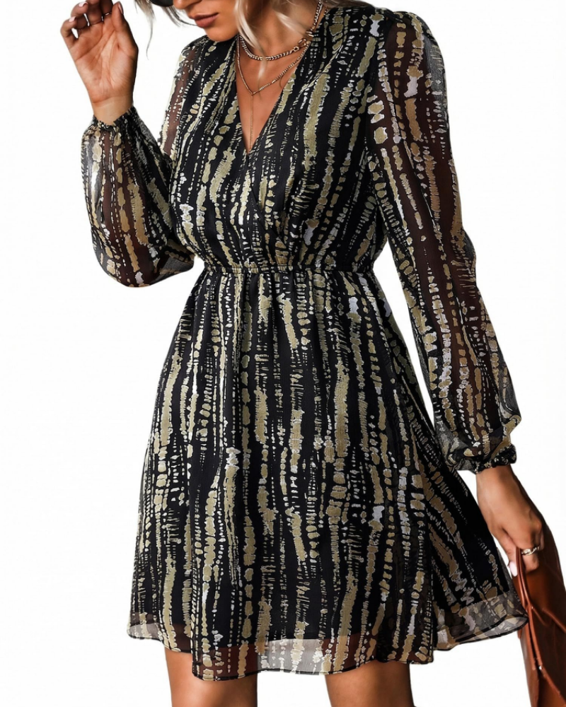 Serena Vestito Donna Mini – Chiffon, Scollo a V, Maniche Velate & Vita Elasticizzata