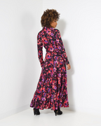 Naomi Abito Donna – Maxi kjole med blomsterprint, krave, lange ærmer og bælte