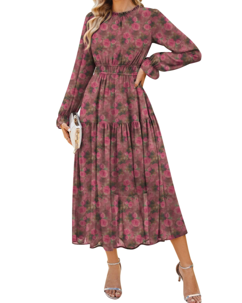 Amelia Women's Dress – Chiffon A-Line Dress with Ruffled Skirt & Pockets