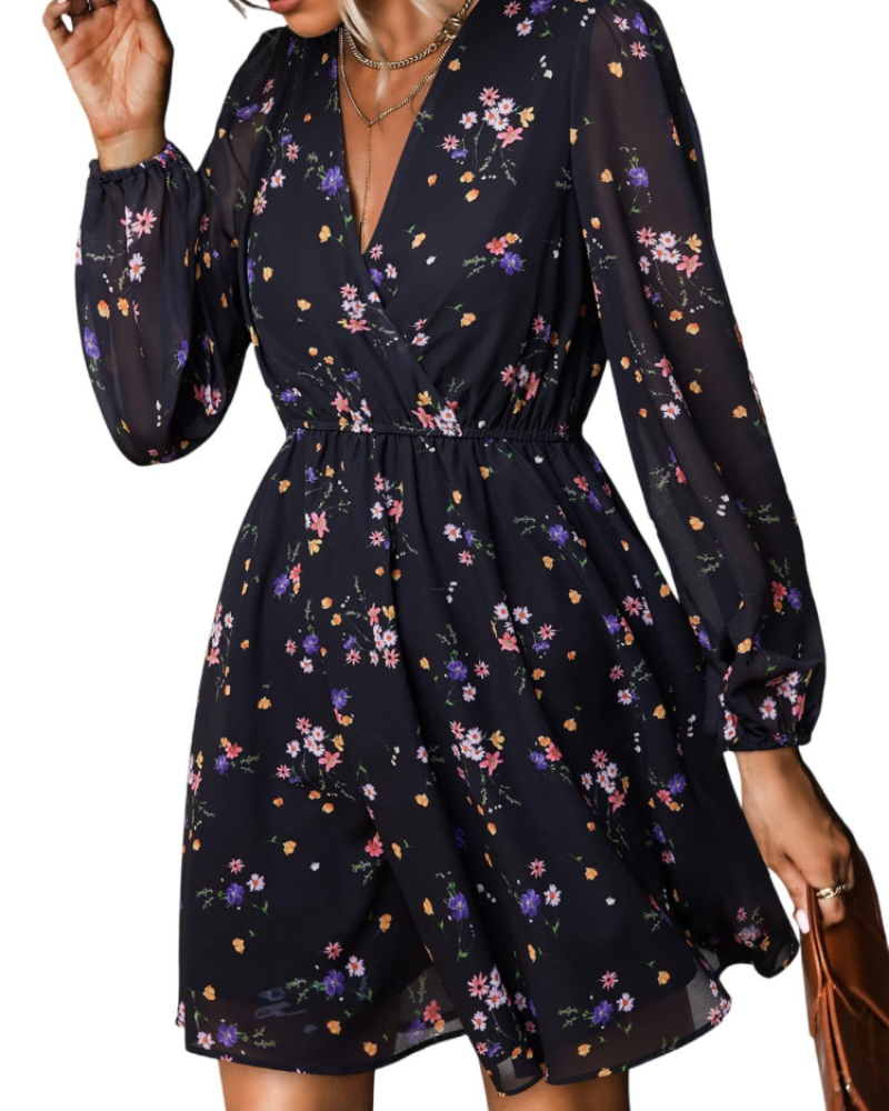 Serena Vestito Donna Mini – Chiffon, Scollo a V, Maniche Velate & Vita Elasticizzata