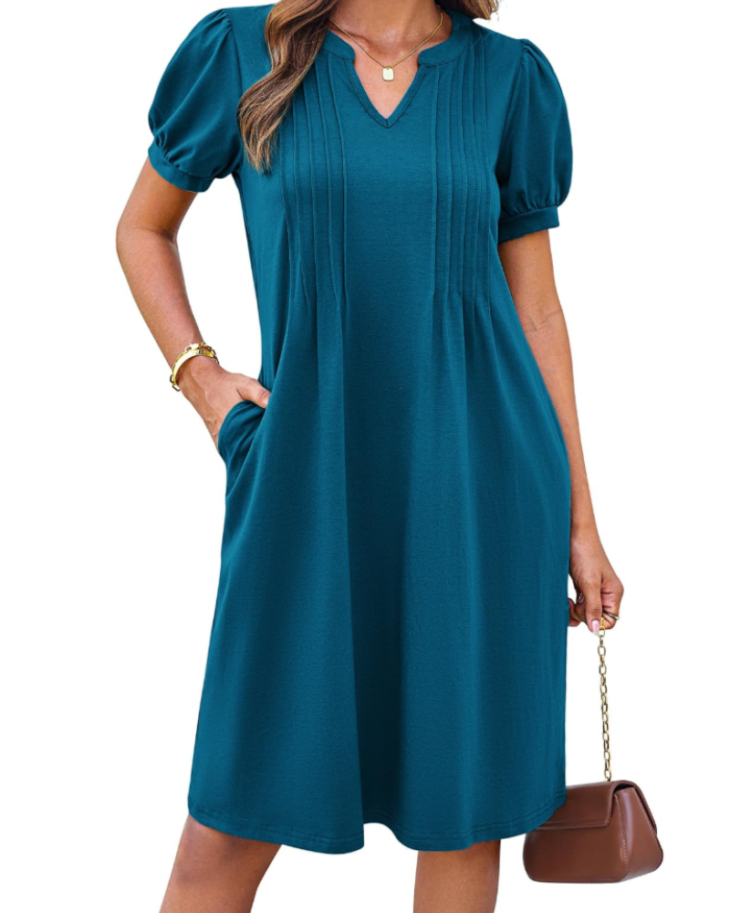 Sophia Abito Donna – Vestito Midi A-Line con Scollo Henley, Tasche & Maniche Corte