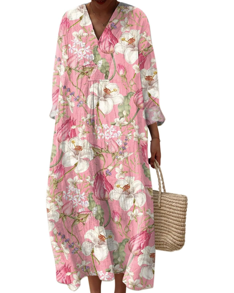 Natalie Abito Donna – Vestido Midi Boho con Escote en V, Mangas Largas y Tejido Ligero