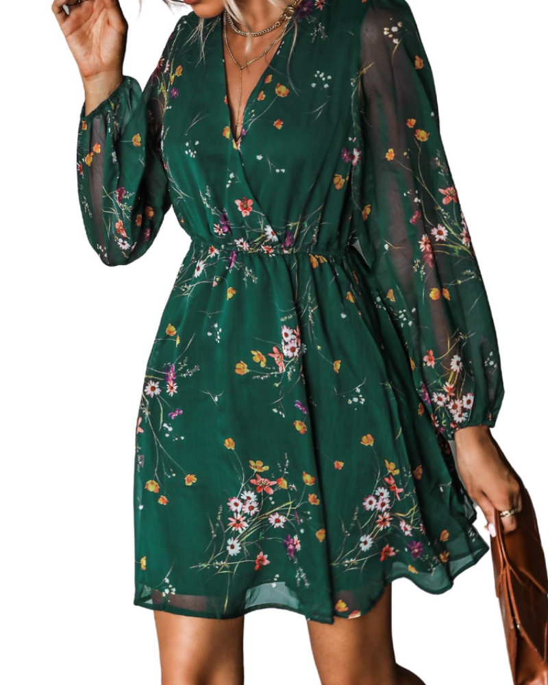 Serena Vestito Donna Mini – Chiffon, Scollo a V, Maniche Velate & Vita Elasticizzata
