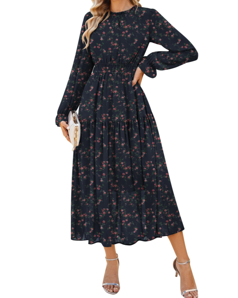 Amelia Women's Dress – Chiffon A-Line Dress with Ruffled Skirt & Pockets