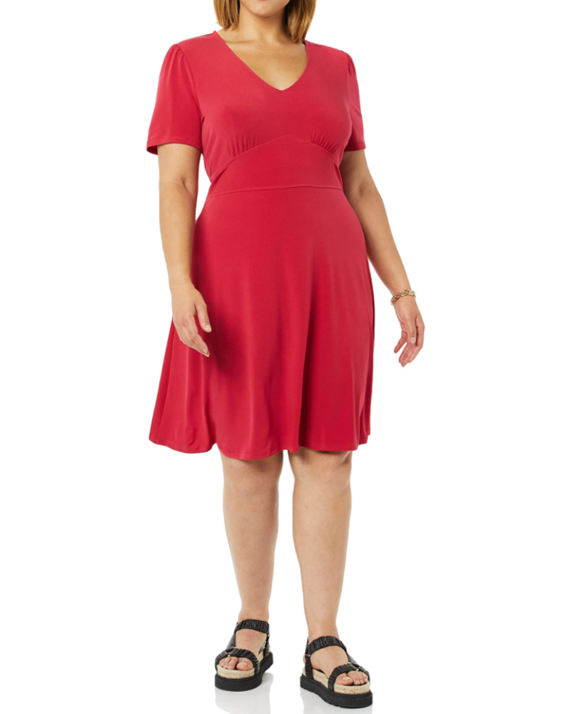 Avery Dámske šaty – šaty Fit & Flare s výstrihom do V, nariaseným pásom a áčkovou líniou