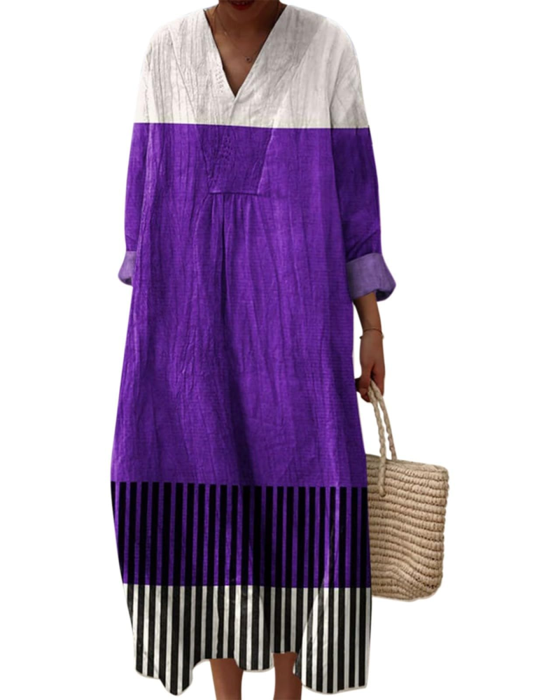 Natalie Abito Donna – Vestido Midi Boho con Escote en V, Mangas Largas y Tejido Ligero