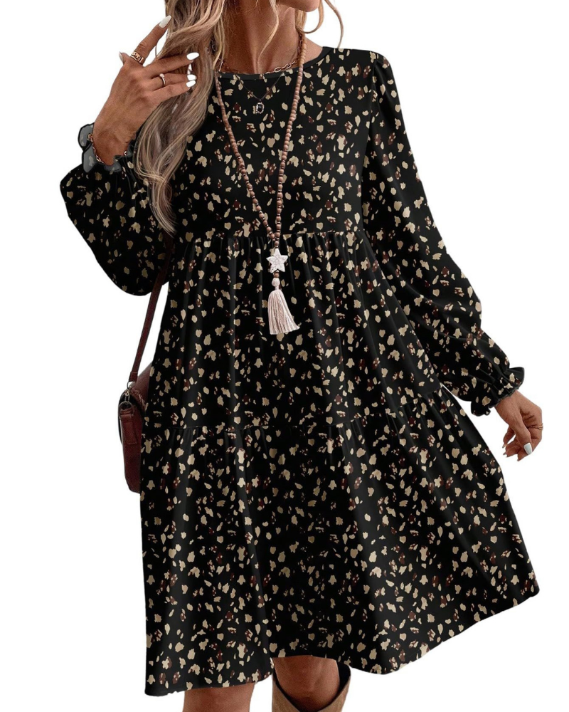 Louisa Damen Boho-Kleid – Blumenkleid mit langen Ärmeln und Volant-Saum