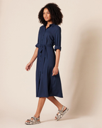 Victoria Abito Camicia Damen – Midikleid aus Georgette mit Gürtel & langen Ärmeln