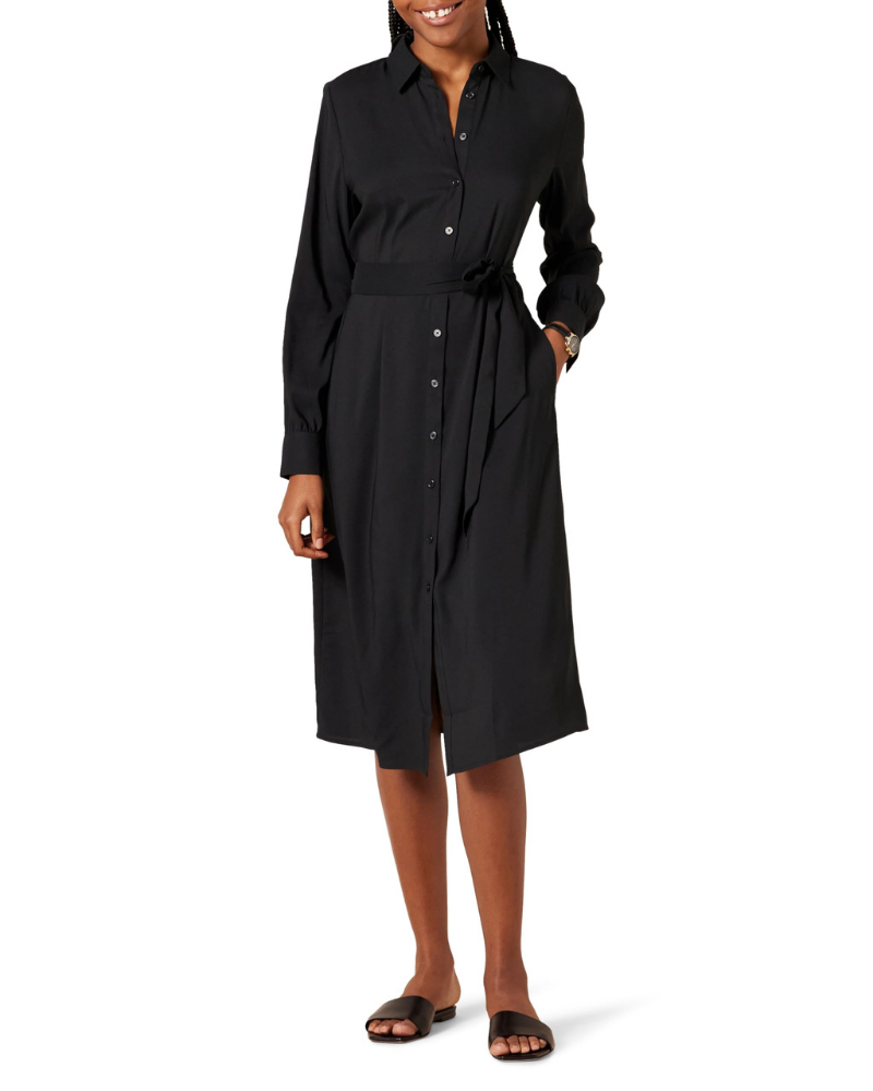 Victoria Abito Camicia Donna – Midi šaty z georgette s páskem a dlouhými rukávy