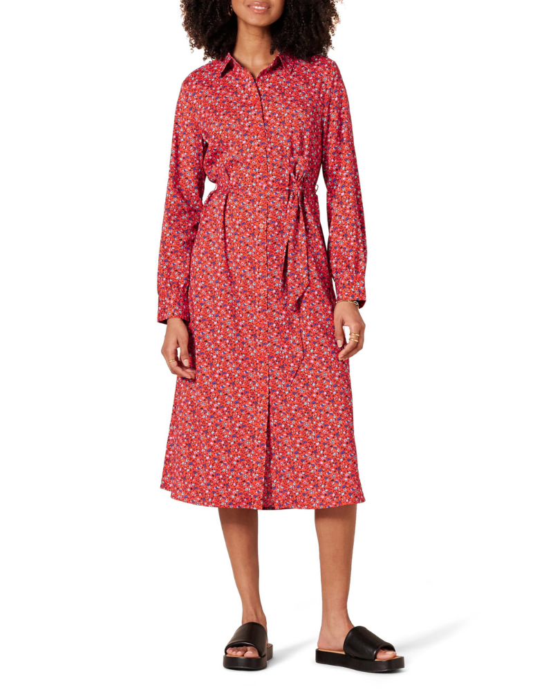 Victoria Abito Camicia Donna – Midi šaty z georgette s páskem a dlouhými rukávy