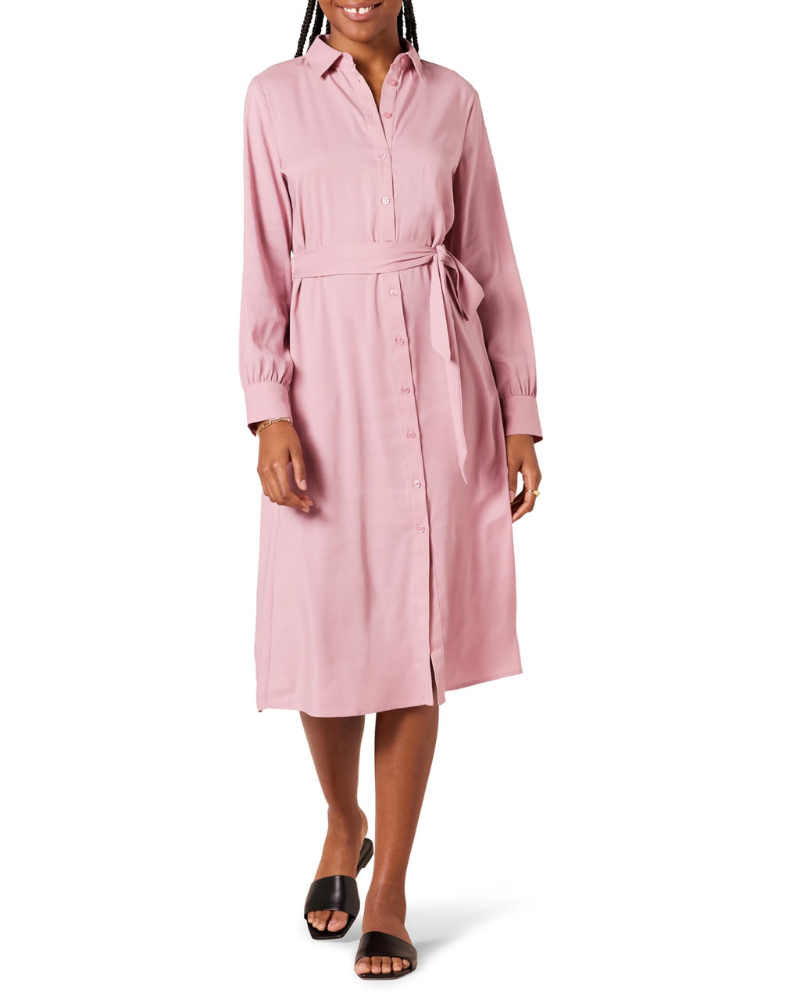 Victoria Abito Camicia Donna – Midi šaty z georgette s páskem a dlouhými rukávy