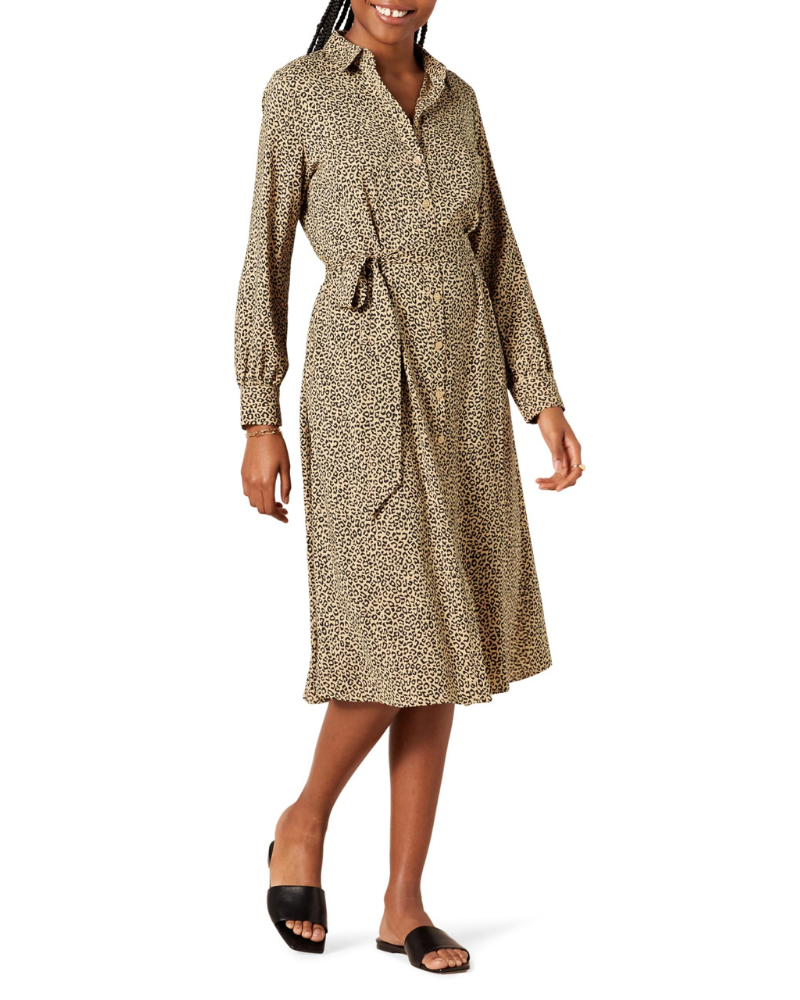 Victoria Abito Camicia Donna – Midi šaty z georgette s páskem a dlouhými rukávy
