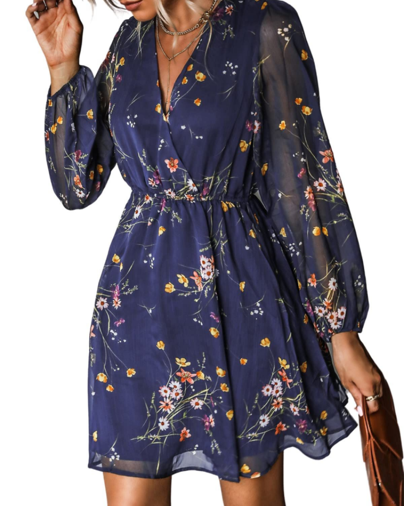 Serena Vestito Donna Mini – Chiffon, Scollo a V, Maniche Velate & Vita Elasticizzata