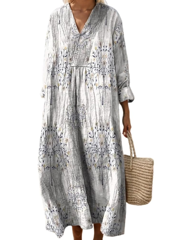 Natalie Abito Donna – Vestido Midi Boho con Escote en V, Mangas Largas y Tejido Ligero