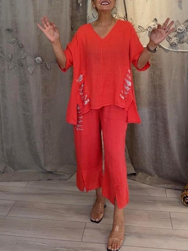 Shiara Ensemble Femme Deux Pièces – Ensemble Oversize avec Taille Élastique et Pantalons Amples