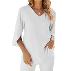 Annabella Blusa Donna Elegante – Scollo V, Maniche a Campana, Leggera Casual Chic