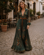 Annalise Φόρεμα Maxi Γυναικείο – Φόρεμα σε σιφόν A-Line με V-λαιμόκοψη και ζώνη