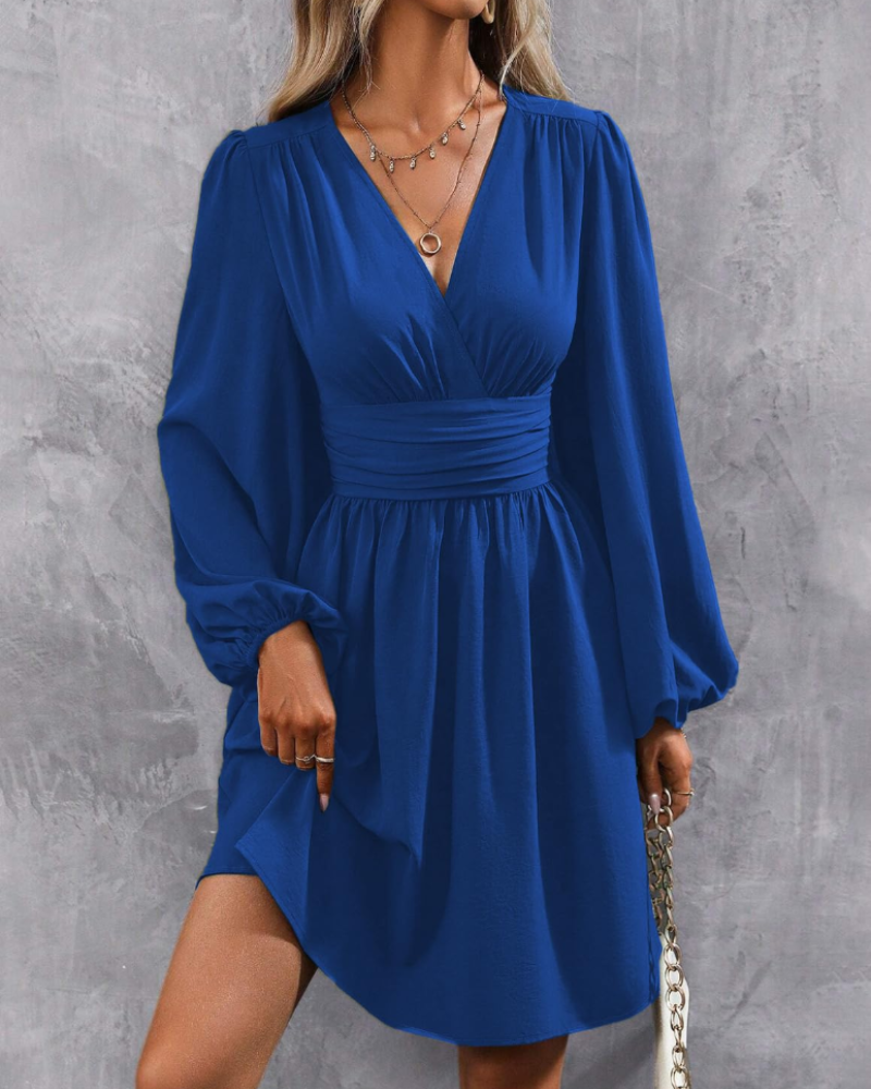 Rebecca Abito Midi Donna – Wrap Dress with V-Neck, High Waist, and Long Sleeves