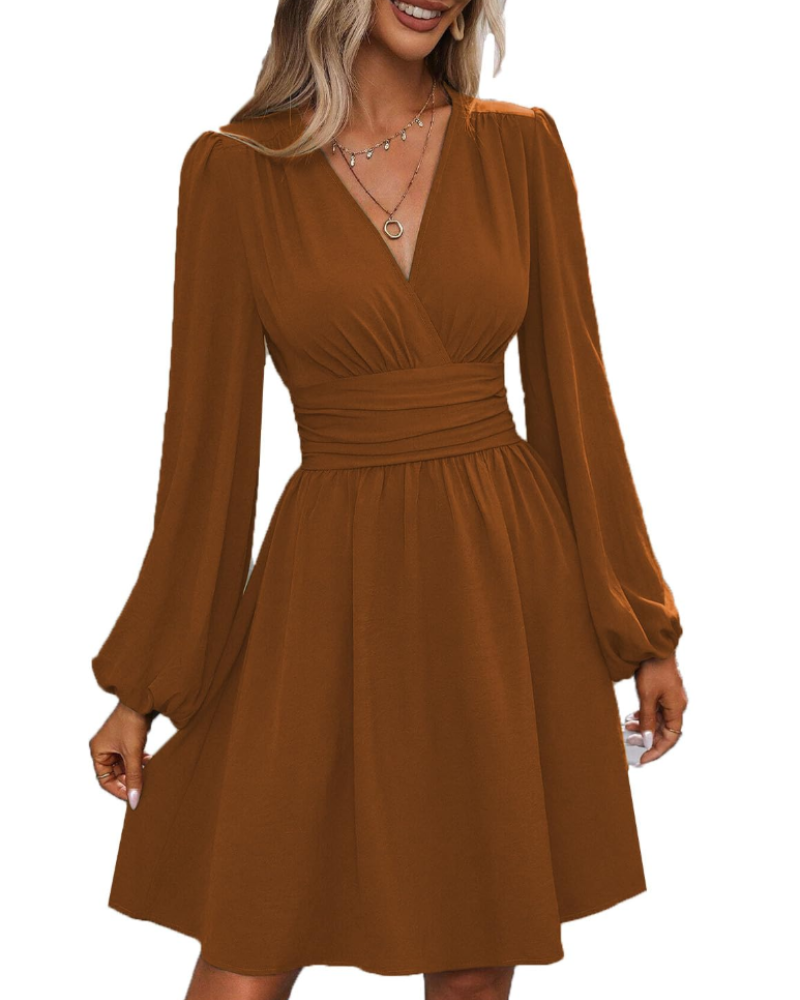 Rebecca Abito Midi Donna – Wrap Dress with V-Neck, High Waist, and Long Sleeves