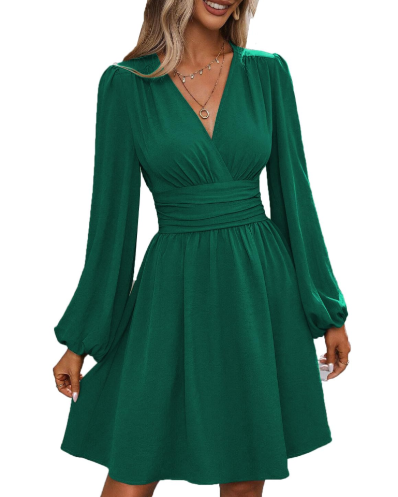 Rebecca Abito Midi Donna – Wrap Dress with V-Neck, High Waist, and Long Sleeves