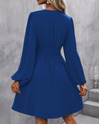 Rochie midi Rebecca Abito pentru femei – Rochie tip petrecută cu decolteu în V, talie înaltă și mâneci lungi