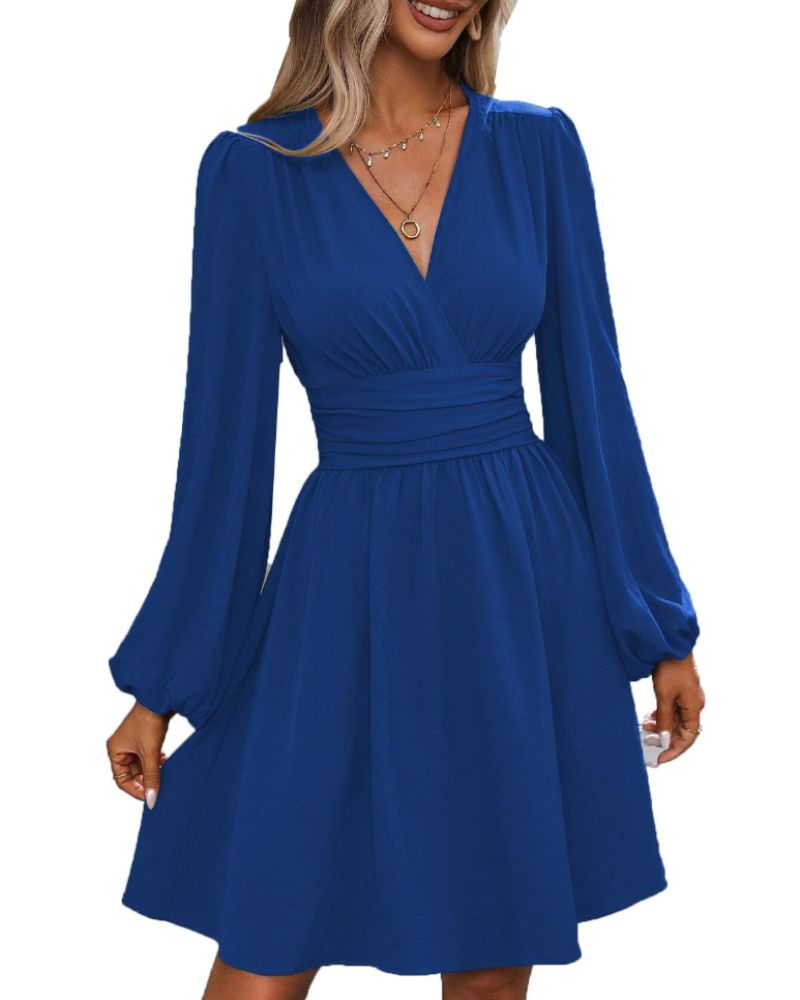 Rebecca Abito Midi Donna – Wrap Dress with V-Neck, High Waist, and Long Sleeves