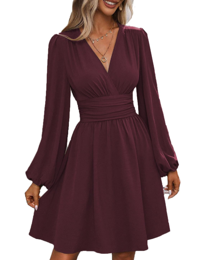 Rebecca Abito Midi Donna – Wrap Dress with V-Neck, High Waist, and Long Sleeves