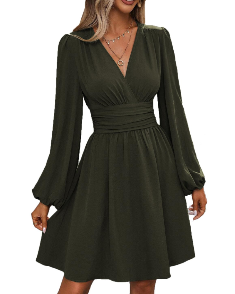 Rebecca Abito Midi Donna – Wrap Dress with V-Neck, High Waist, and Long Sleeves