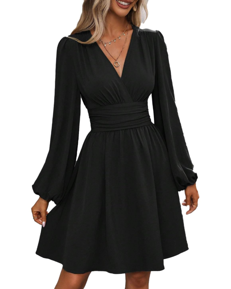 Rebecca Abito Midi Donna – Wrap Dress with V-Neck, High Waist, and Long Sleeves